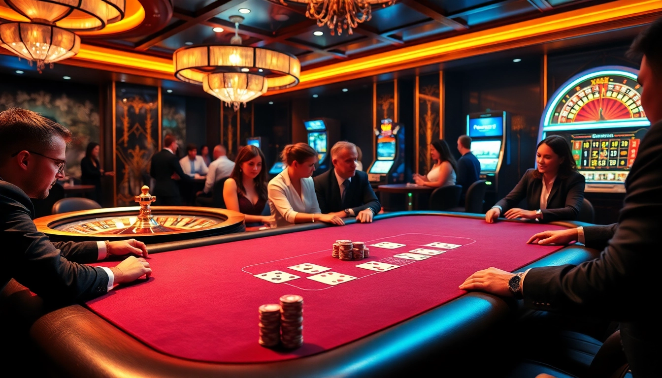 Experience thrilling casino action with X88-themed poker tables and vibrant slot machines.