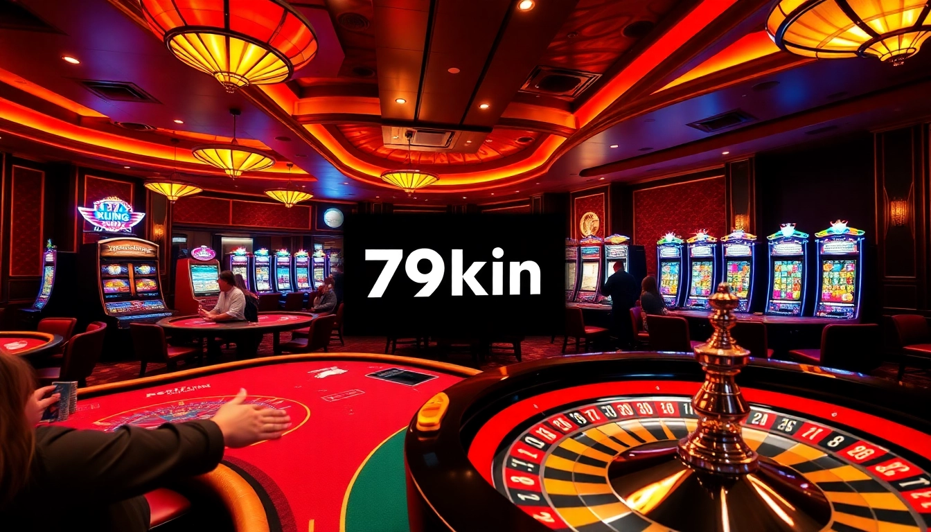 Excited players engaging with poker chips and slots at 79king casino, showcasing thrills of gambling.
