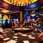 GG88 gaming table with enthusiastic players in a luxurious casino setting featuring vibrant lights.