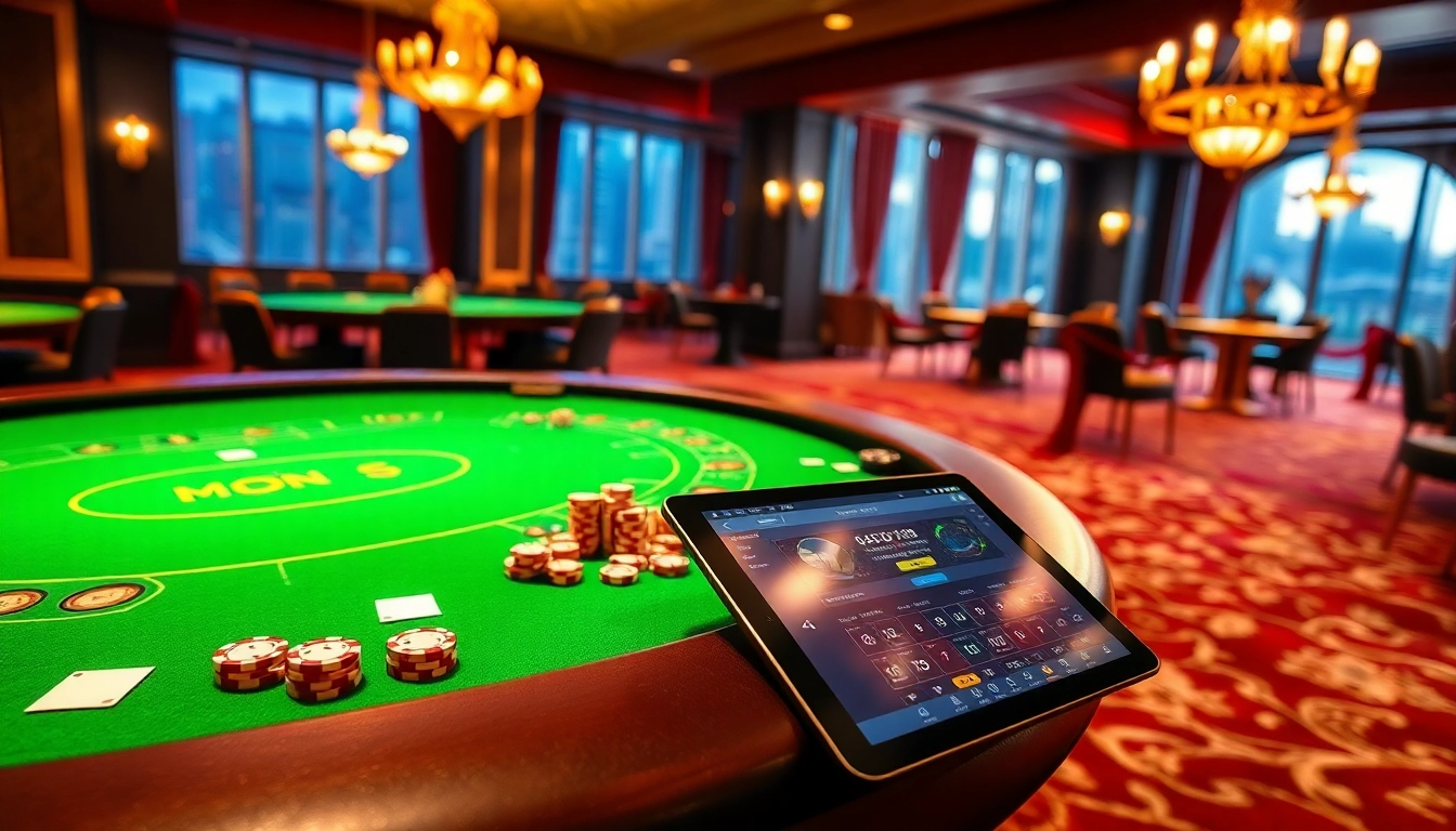 Tài xỉu md5 game table showcasing dice and chips in a luxurious casino atmosphere.
