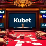Kubet casino players strategizing at a poker table with colorful chips and cards in play.