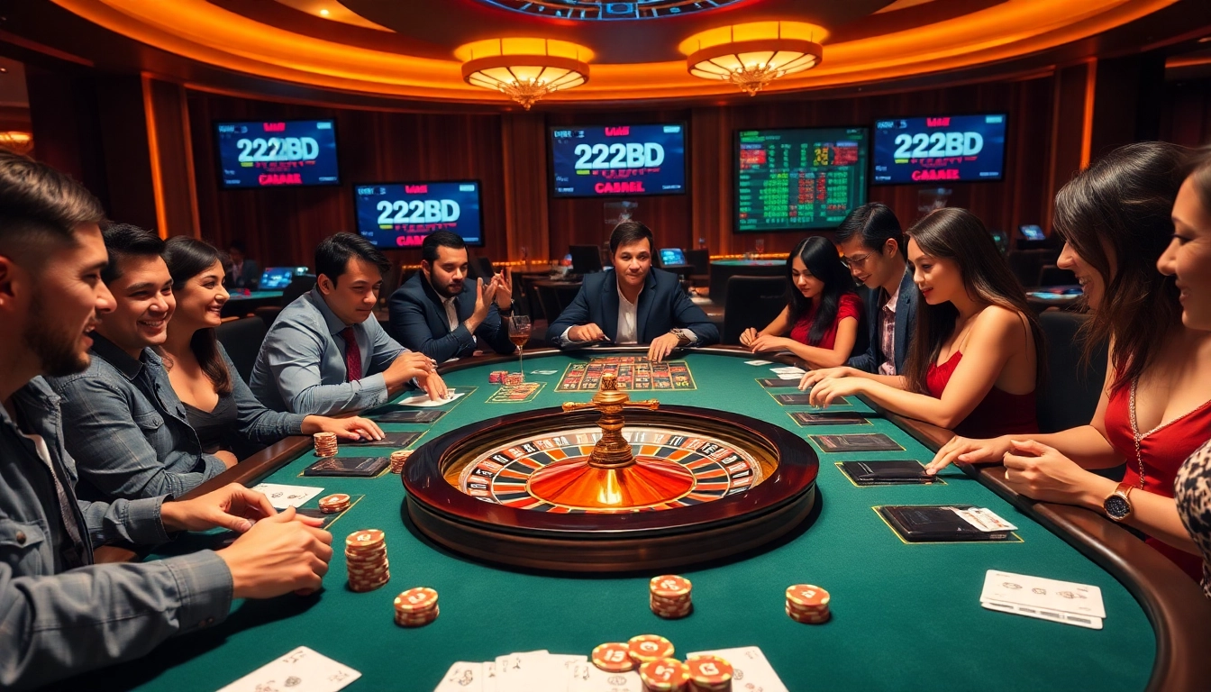 Players enjoying the thrill at a professional casino table with 222bd betting action.