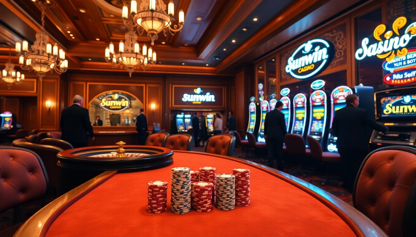Experience the thrill of high-stakes gaming at Sunwin Casino with luxurious interiors and vibrant slots.