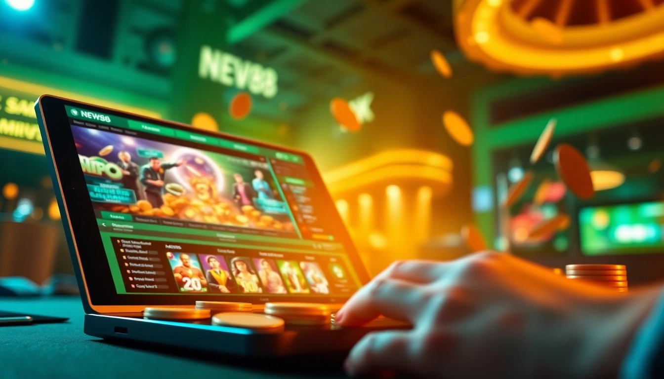 Exciting gaming scene exemplifying online gambling at new88go.com with dynamic casino elements.