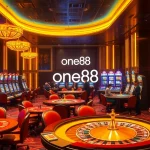 Experience high-stakes excitement at one88's luxurious casino tables with vibrant gaming action.