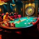 Engaging scene of poker players enjoying porn games at a luxurious casino table.