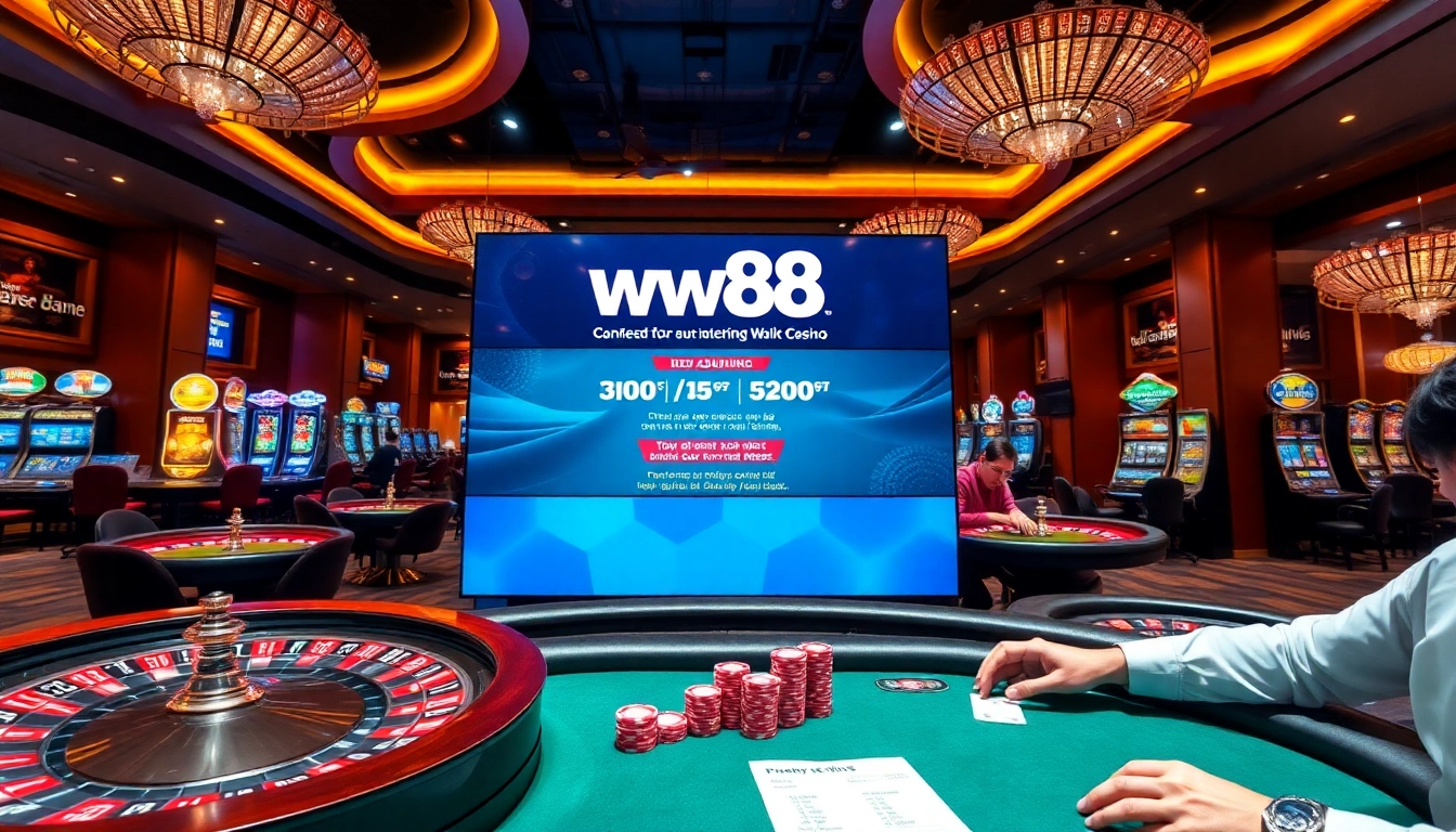Exciting gaming scene at a casino featuring ww88 promotions and vibrant gameplay elements.