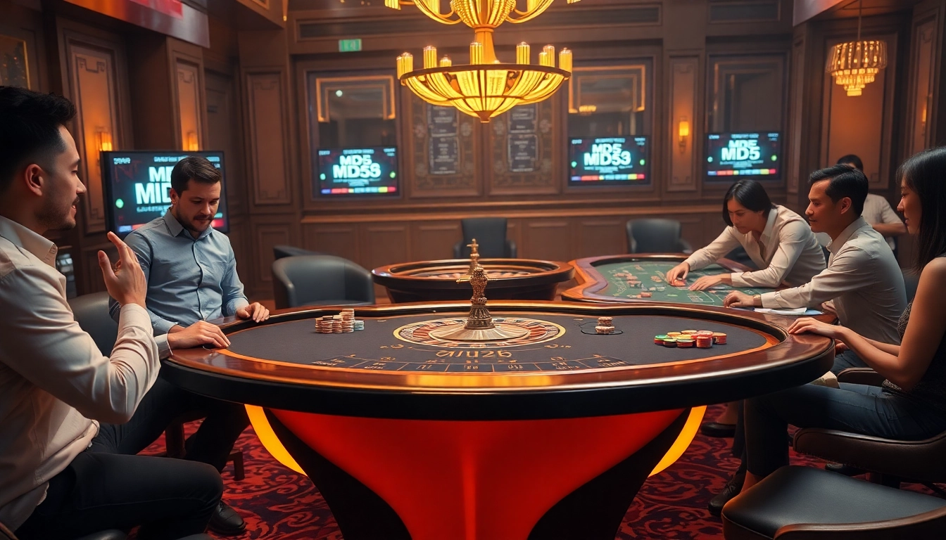 Excited players at a Tài Xỉu MD5 table showcase thrilling gambling moments.