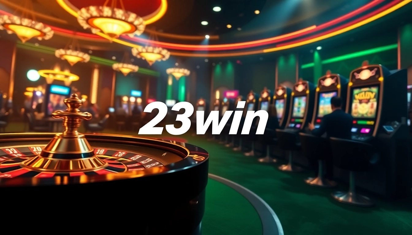 Experience the excitement of gambling with 23win in a luxurious casino environment featuring roulette and poker.