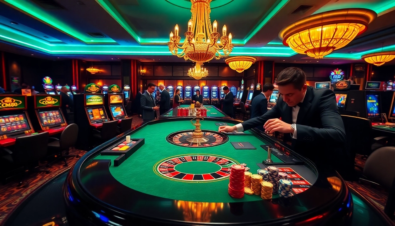 Experience the thrill of CM88 casino gaming with a luxurious table, roulette wheel, and vibrant chips.