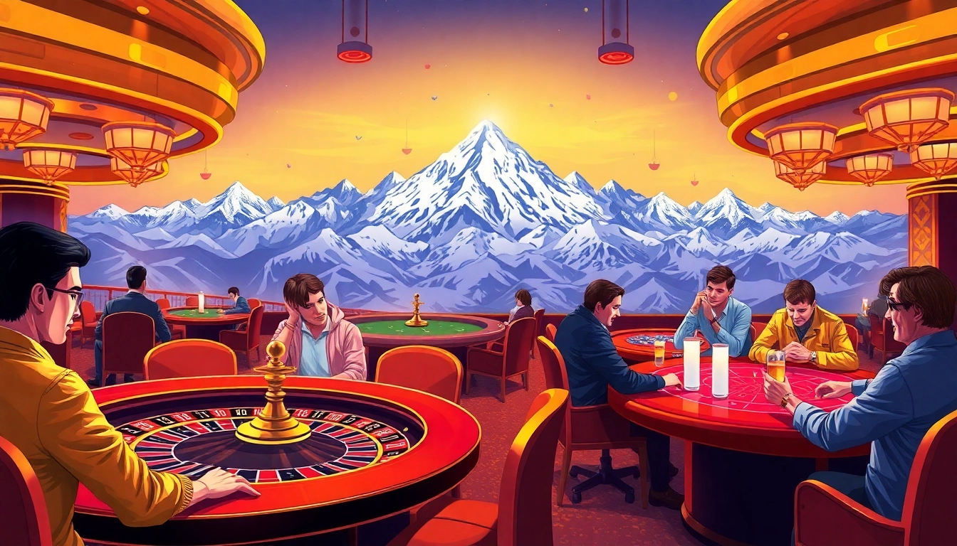 Winning strategies at Everest Base Camp Trek-inspired casino with roulette, poker, and mountain views.