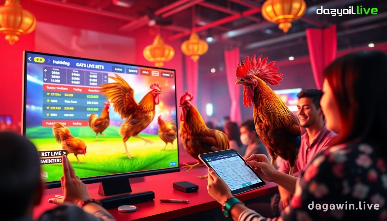 Interactive betting scene at dagawin.live showcasing chicken fighting excitement.