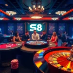 Exciting S8 Casino scene with poker chips and vibrant gaming tables.
