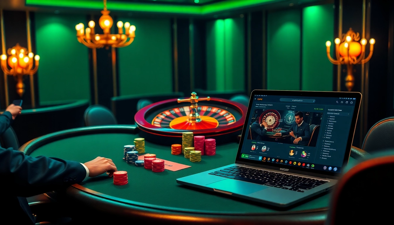 Experience excitement with Go99 at a luxurious casino poker table with vibrant chips and roulette.