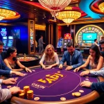 Exciting TPJ poker game with diverse players at a luxurious casino table.