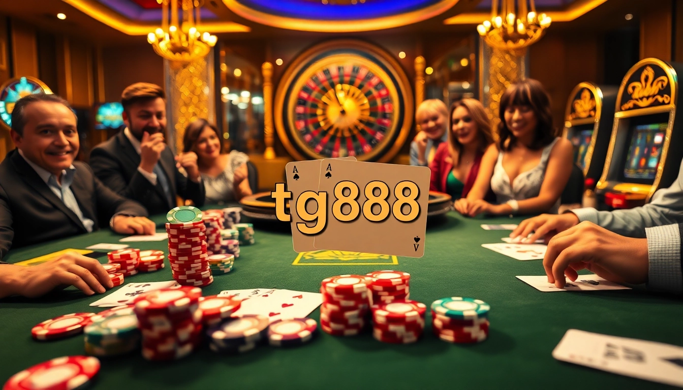 Experience the excitement of tg88 at a luxury casino poker table with colorful chips and cards.