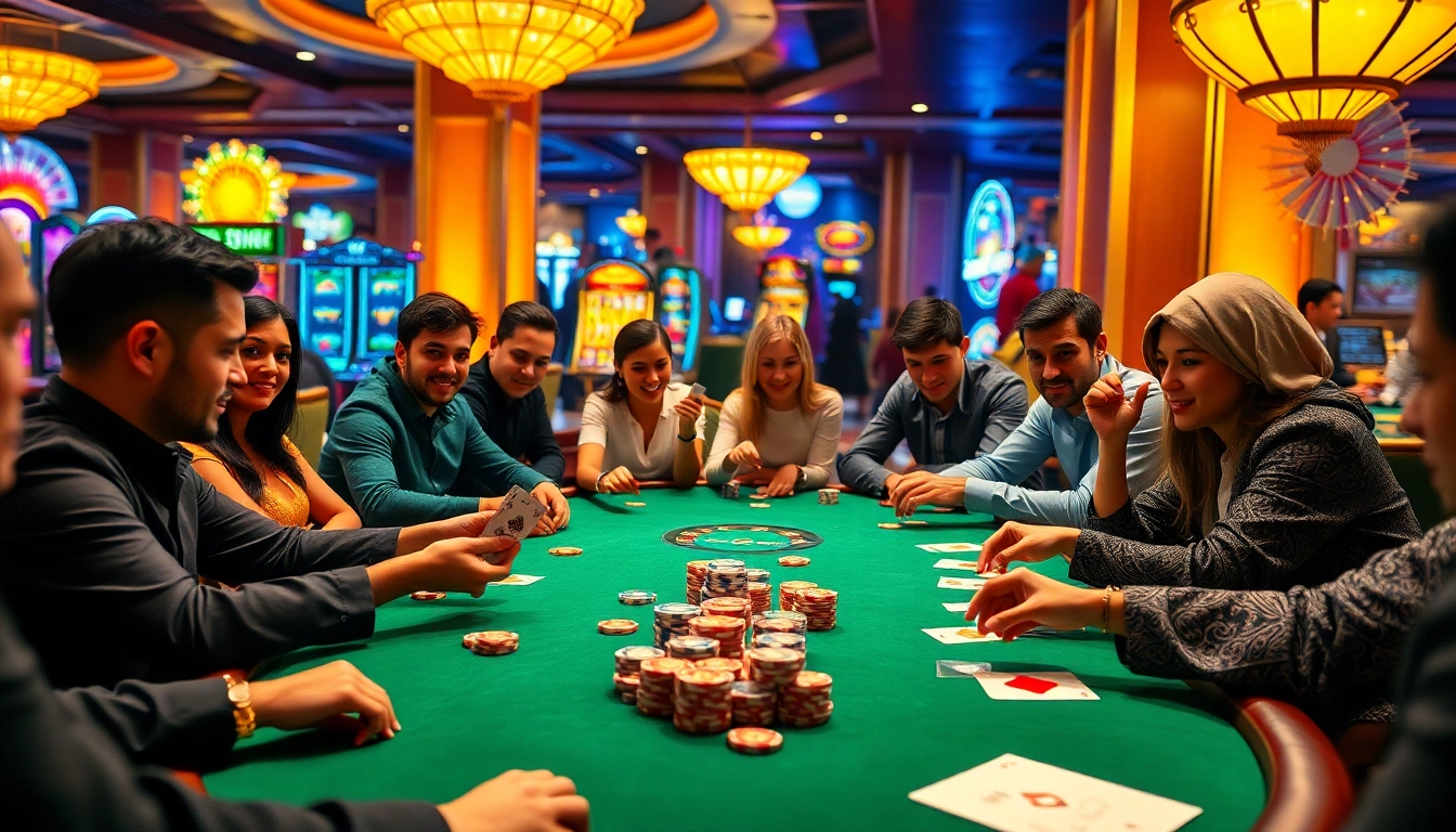 Players enjoying an intense poker game at the luxurious sodo66 casino.