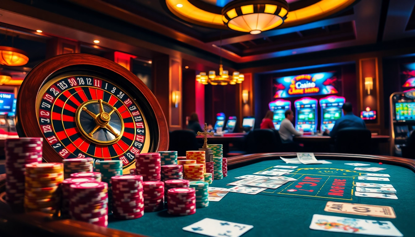 Players immersed in the exciting atmosphere of gambling at https://kuwinblog.com/, featuring vibrant casino elements.