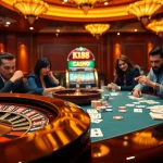 Exciting scene featuring KP 88-themed slot machines and poker action in a lively casino atmosphere.