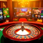 Experience the thrill of OKFUN đăng ký with a luxurious casino scene featuring roulette and poker elements.