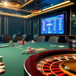 Playing tài xỉu md5 in a vibrant casino setting with poker chips and dice.