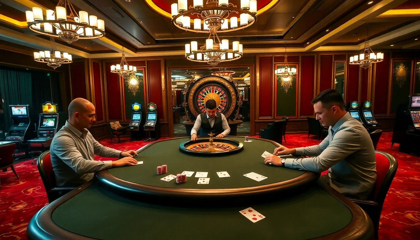 Engaged players strategizing at a poker table in a vibrant casino atmosphere designed for https://bl555.design/.
