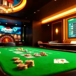 Experience the exciting atmosphere at 58win with a luxurious casino scene featuring vibrant tables and thrilling games.