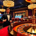 Experience the excitement of gambling at https://okwin.blog/ with a vibrant casino scene featuring roulette and slot machines.