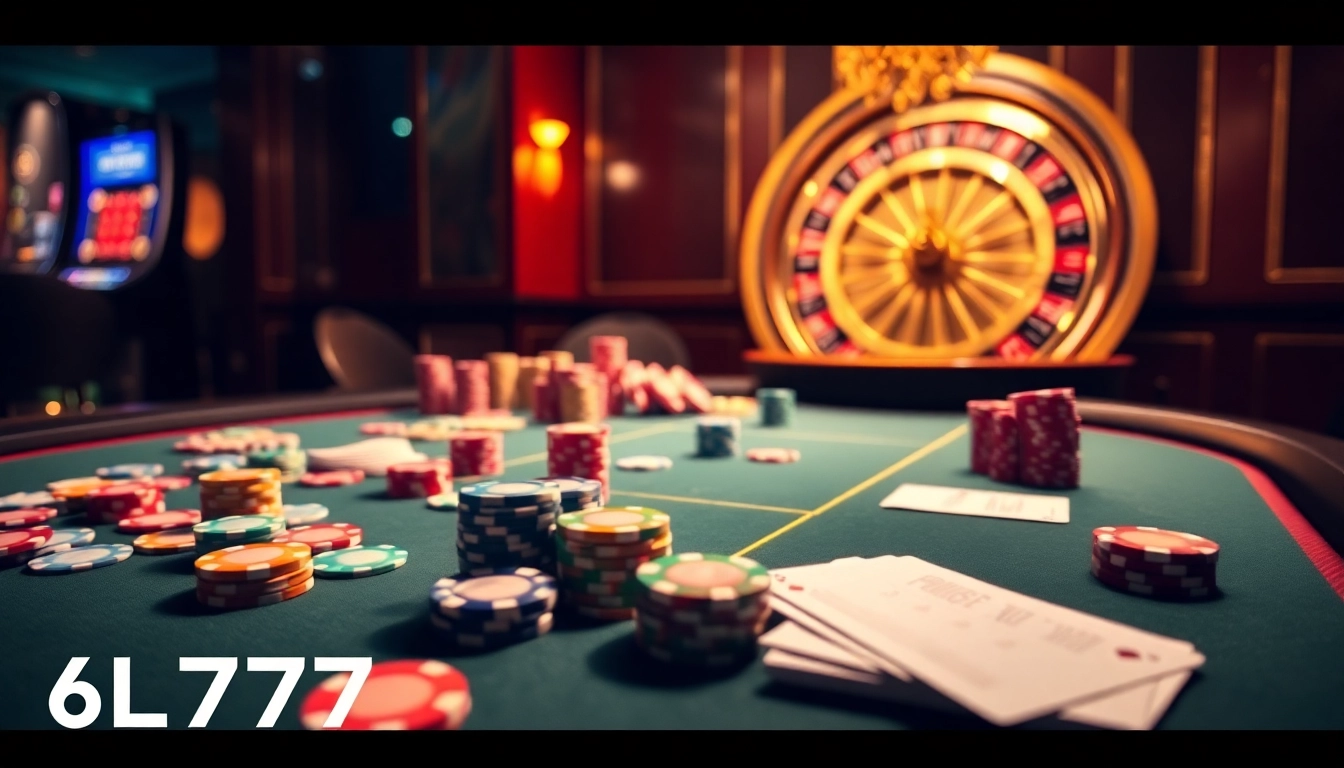 Experience the thrill of 6L777 with an exciting casino scene of poker and roulette.