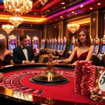 Experience the excitement of five8 custom poker chips amidst a luxurious casino scene.
