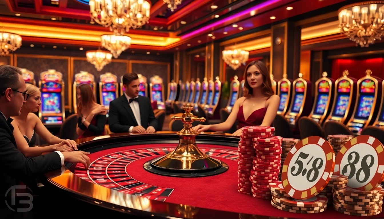 Experience the excitement of five8 custom poker chips amidst a luxurious casino scene.