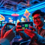 Players enjoying DA88's online casino experience with vibrant graphics and mobile app accessibility.