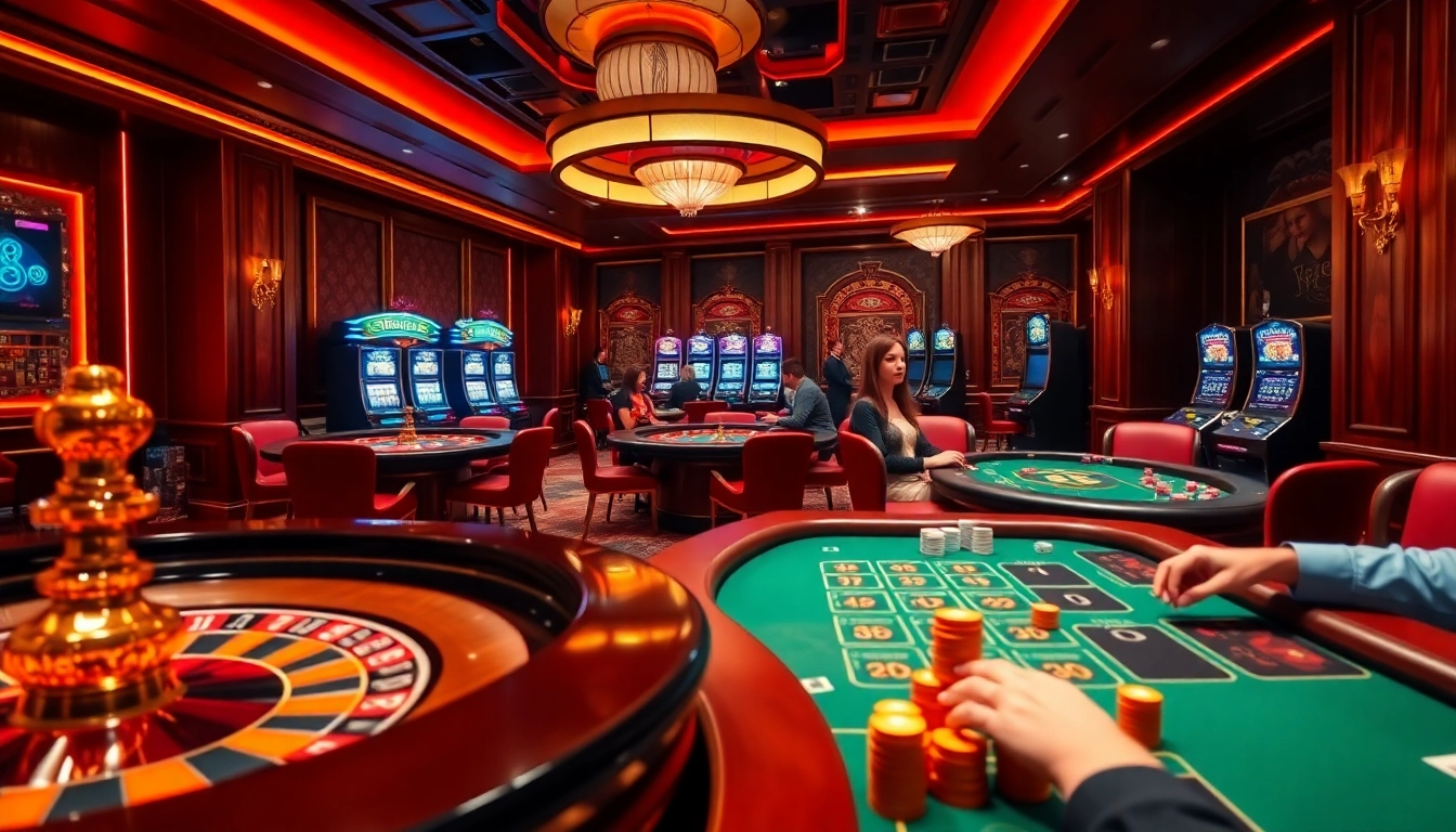 Engage in high-stakes excitement at Luck8 casino with vibrantly lit tables and players.