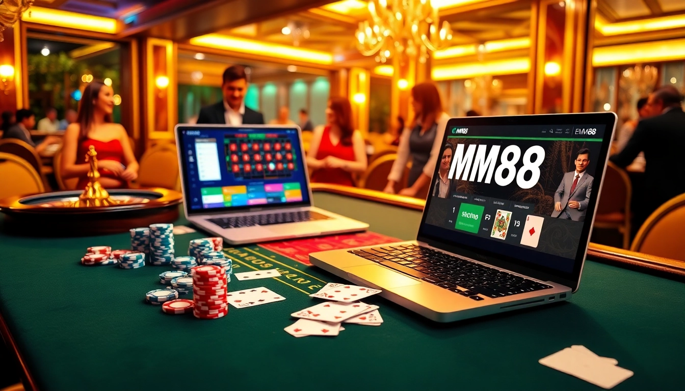 Excited players engaging in high-stakes gaming at an MM88 casino table.