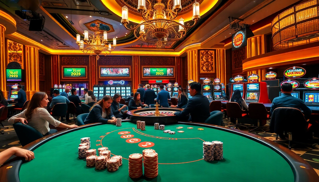 Professional gamblers play at a vibrant NK88 casino table, showcasing an exciting atmosphere.