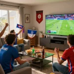 Cakhiatv soccer fans enjoying a live match in an energetic viewing party.