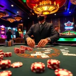 Exciting casino scene at https://bem88.com with a blackjack table, poker chips, and engaged players.