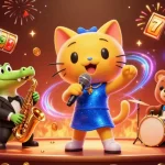 Experience rodipet-themed casino fun with vibrant characters performing amidst a lively gaming atmosphere.