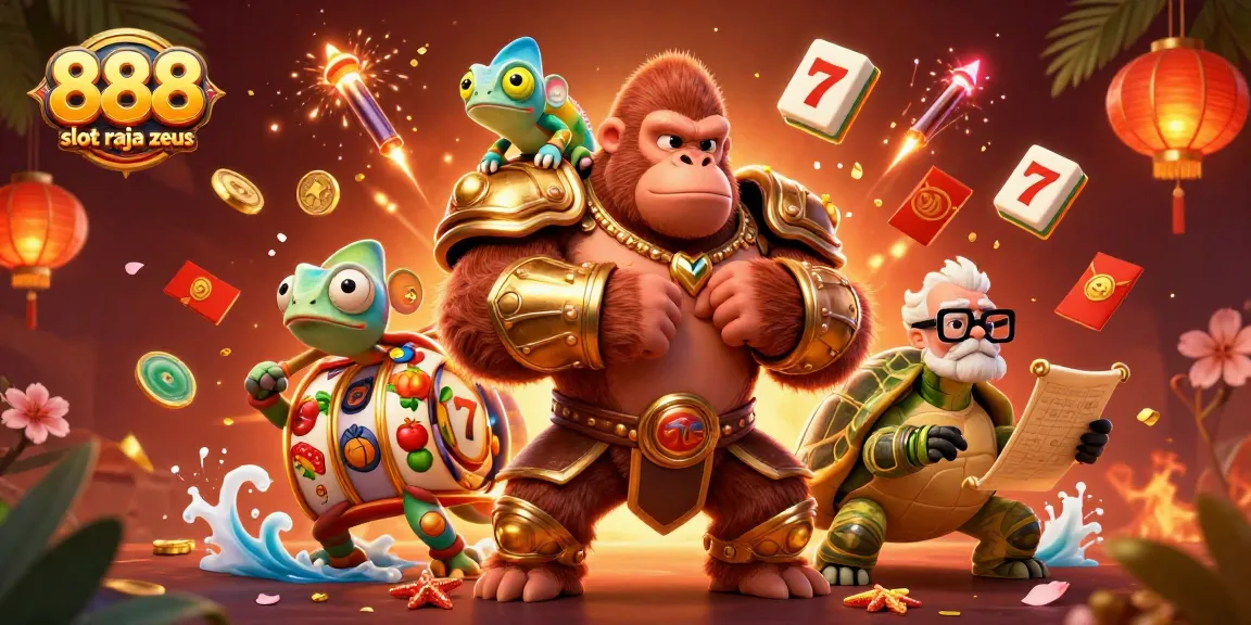 Experience the thrill of 888 slot raja zeus with an exciting 3D illustration featuring vibrant casino elements.