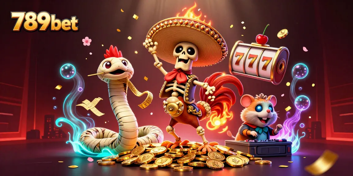 Engage with 789 bet's vibrant casino world, featuring a cartoon mariachi rooster dancing amidst golden coins and exciting game elements.