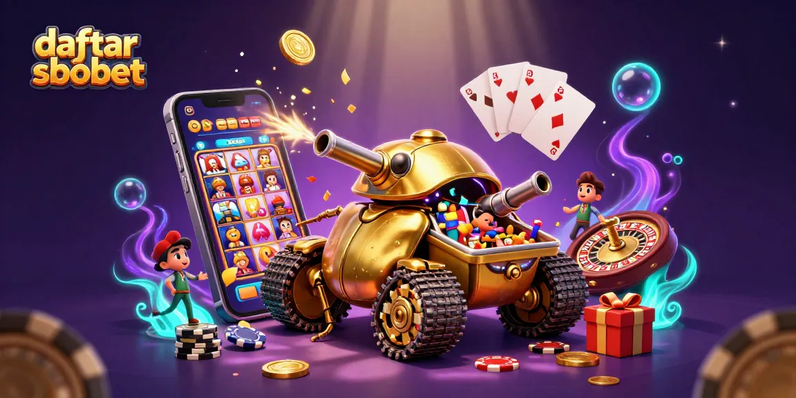 Experience thrilling daftar sbobet gameplay with colorful online casino elements in a vibrant 3D scene.