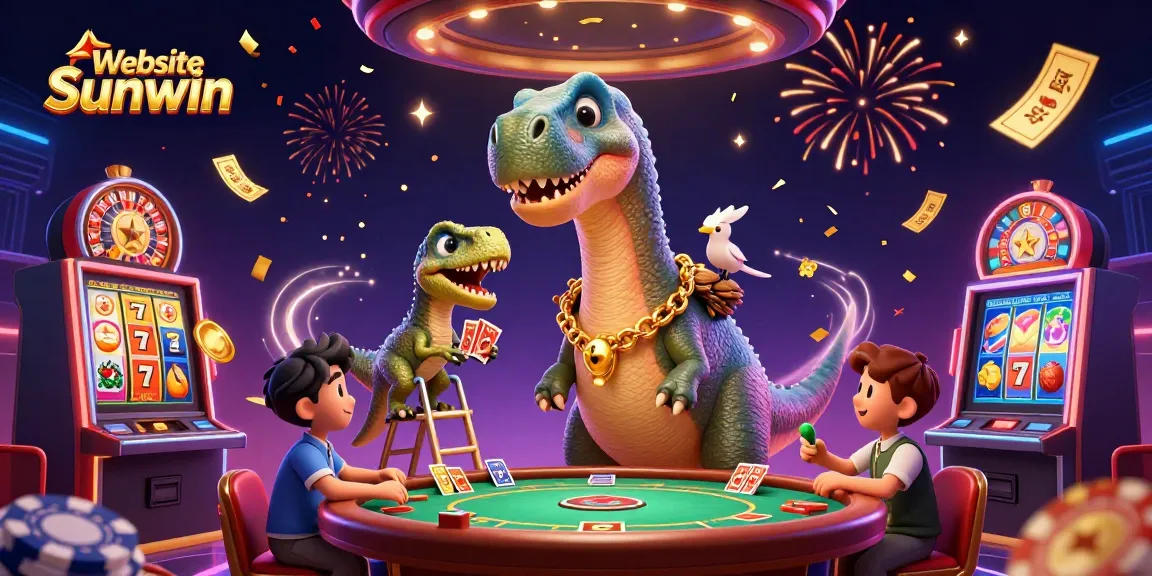 Experience the thrill of gaming with Website Sunwin's vibrant casino illustration packed with action.