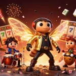 Experience the excitement of the lolajack casino bonus with vibrant characters celebrating amidst casino elements and confetti.
