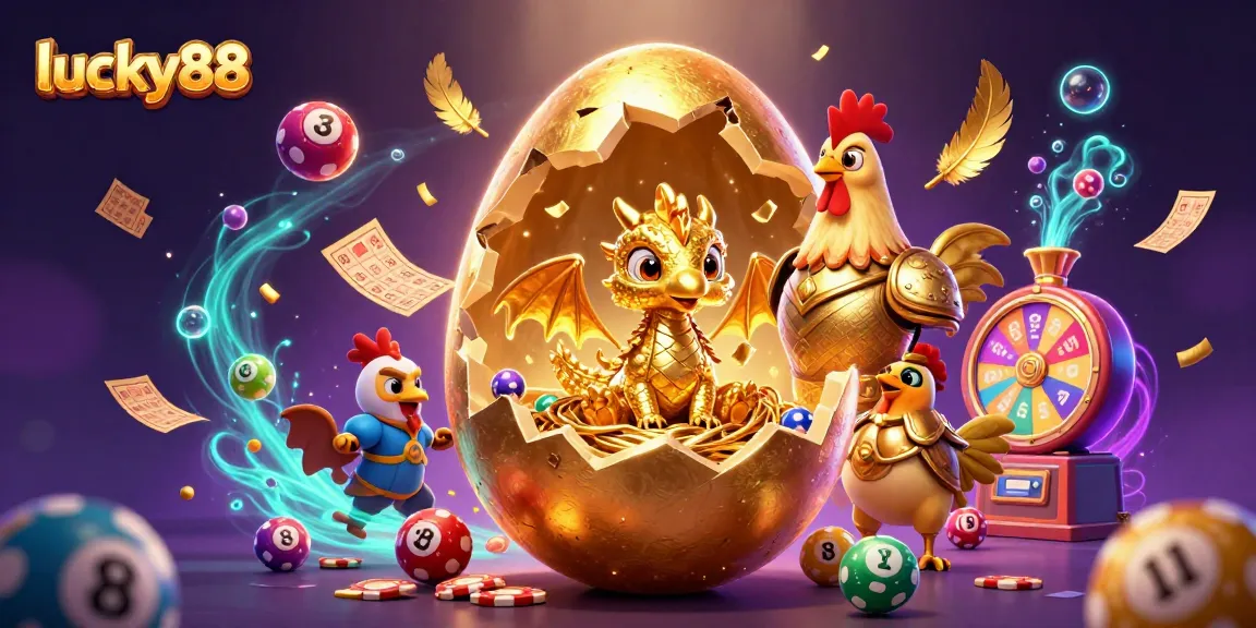 Engage with lucky88's vibrant golden dragon and dynamic lottery elements in a casino-themed masterpiece.