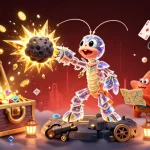 Five88s casino adventure with galactic mantis shrimp, slot reels, and exploding treasures.